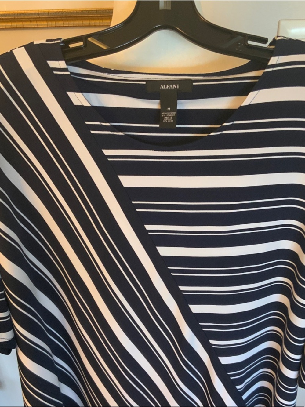 Alfani Navy & White Mixed Stripe Top